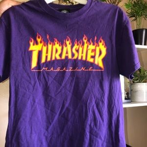 Purple trasher tee with flames
